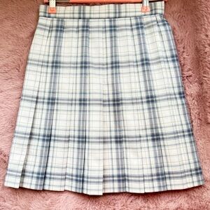 White Plaid Pleated Mini Skirt with Pockets - Size S
